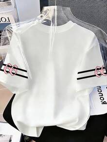 Tween Girls' Casual Everyday Commute Fashion Street Funny Cartoon Letter Print Loose Fit T-Shirt, Summer - White - View 2