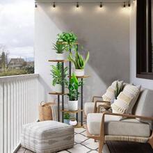 6 Tier Wood Tall Plant Stand Metal Rack Indoor, Multiple Flower Pot Holder Shelves Corner Rack, Planter Shelf Display Rack Storage Organizer Patio Living Room Balcony GardenWhite Oak - 6 Tingkat, Hitam - View 8