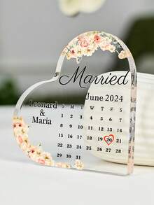 Acrylic Heart-Shaped Plaque Photo Text Customization, Birthday Gift For Friends, Ladies, Mothers And Grandmothers, Desktop Crafts Ornaments. - Heart-shaped Ornament - Calendar Style 01HJ - View 2