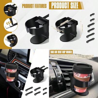 Cup Holder For Car Air Vent Adjustable Auto Vent Cup Holder Expander With 3 Kinds Mounting Clips A/C Vent Drink Holder Stand For Coffee Water Juice Tea Universal Car Accessories For Cars Trucks#Vent