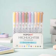 10pcs/Set Assorted Fluorescent Highlighter Pens, Dual-Tip Multi-Purpose Markers, Back To School