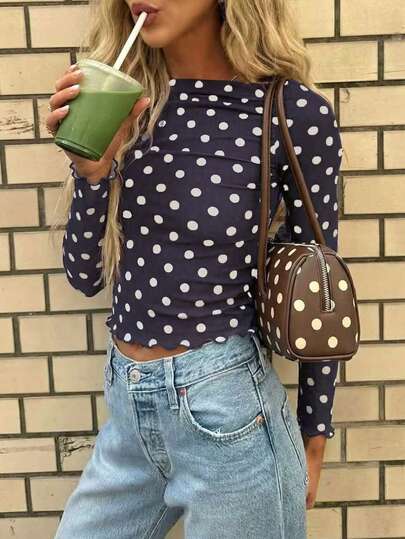 New Arrival Semi-Transparent Fashionable Elegant Polka Dot Knit Sweater Top, Suitable For Daily, Date, Street, Airport, Music Festival Wear, All Seasons Casual Spring