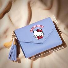 可爱流苏吊坠装饰钱包，仿皮多功能短款钱包，可爱零钱包翻盖卡包信封包，是送给女孩和青少年的完美圣诞礼物，适合日常使用、上学和办公。