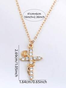 1件时尚玫瑰花缠绕十字架吊坠项链，镶嵌水钻，优雅女士款，适合日常佩戴、派对、赠送朋友和情侣。 - 玫瑰花十字架 - 查看 5