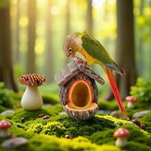 新款创意树桩鸟巢喂食器，树脂材质，户外花园装饰 - 棕色 - 查看 9