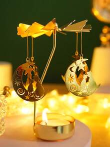 1 pieza Soporte giratorio de vela de cera caliente dorado, molino de viento decorativo giratorio, regalo creativo para Halloween y Navidad, set de soporte de vela giratorio, adecuado para bodas románticas, fiestas de Navidad, decoración de mesa de comedor en el hogar, regalos festivos, Ramadán, Eid islámico, eventos de Ramadán - Multicolor - Ver 19