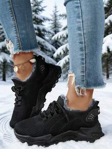 Women's Casual Athletic Shoes For Winter, Flat Shoes For Couples, Soft Upper, Comfortable And Warm, Non-Slip, Wear-Resistant, Multi-Functional Warm Lining Thick-Soled Boots, Comfortable And Versatile, Perfect For Valentine's Day Gifts. Light-Colored Flat Shoes, Versatile And Comfortable, Suitable For All Clothes, Breathable And Soft Soles That Won't Rub Your Feet. - Black - View 3