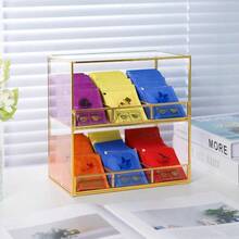 Glass Tea Bag Organizer For Counter 2-Tier Teabag Organizer Storage Holder For Tea Bags Glass Caddy Box Containers Rack Teabag Station Stand For Cabinet Kitchen 2-Tier Gold - Gold - View 2