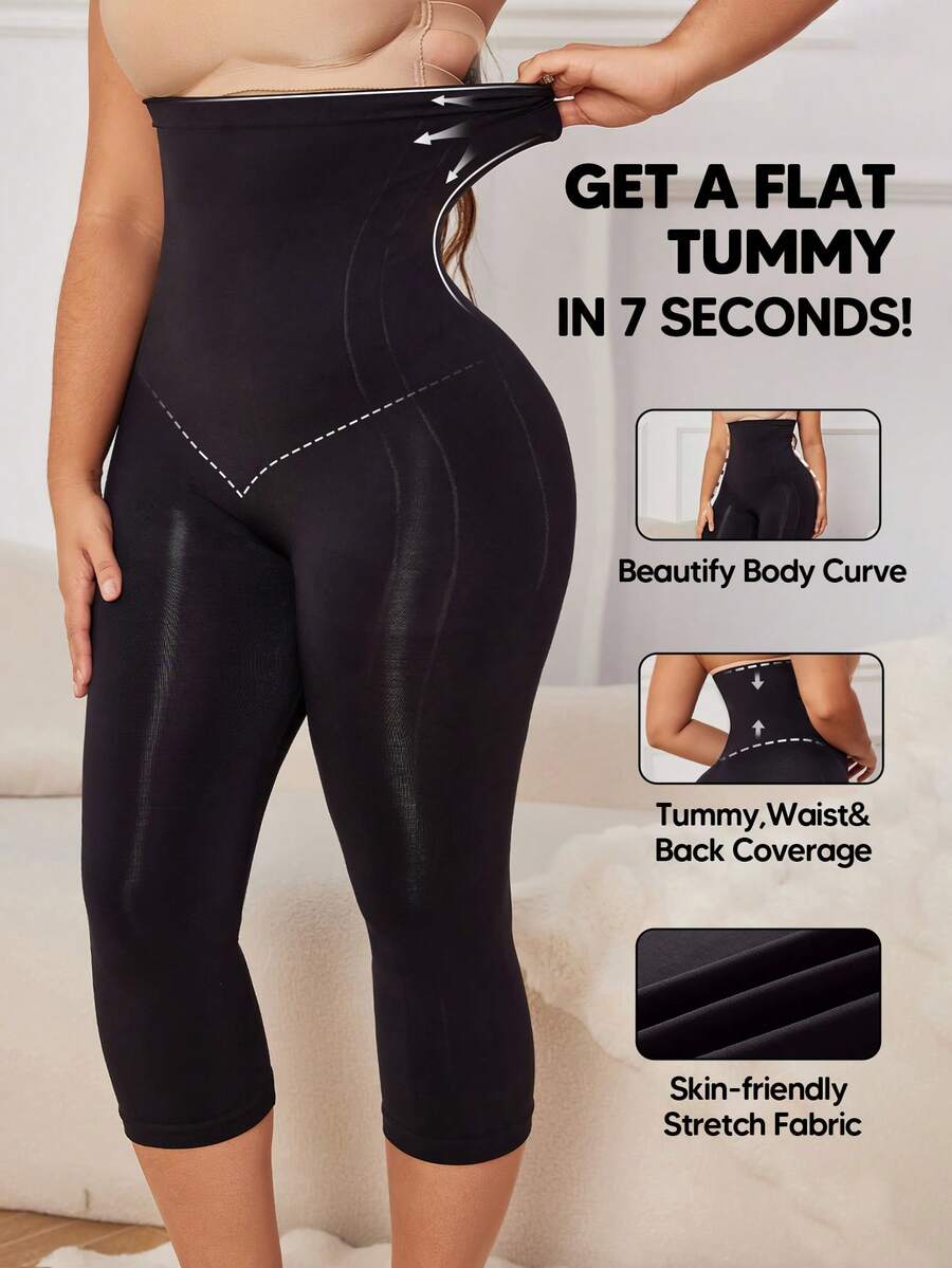 Suprenx 大码女式高腰休闲修身七分裤 - 黑色 - 查看 1