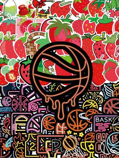 50/100PCS Neon Lights And Strawberry Graffiti Vinyl Stickers, Suitable For Scrapbooks, Diaries, Laptops, Car Bumpers, Skateboards, Water Bottles, Computers