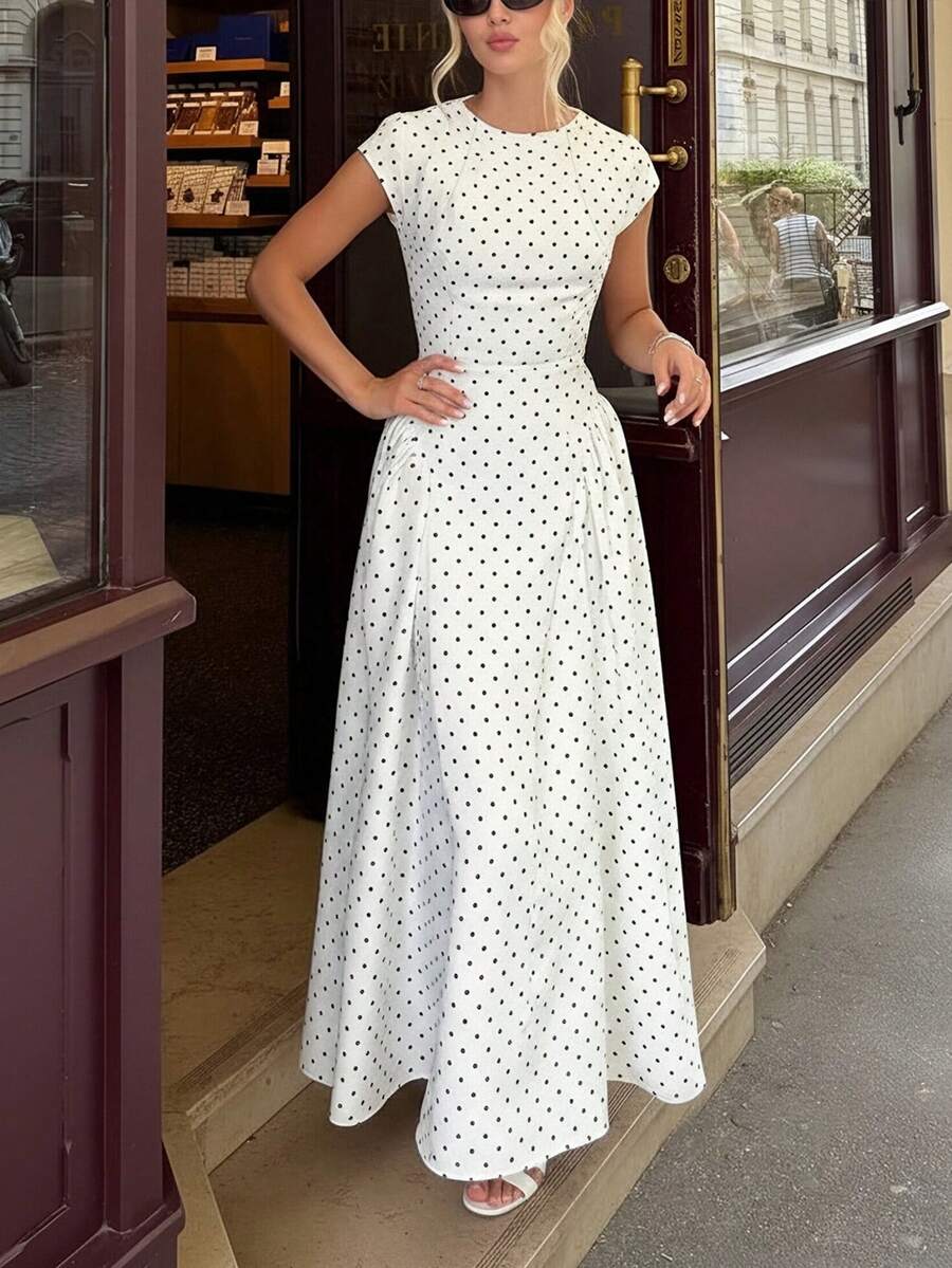 New Women's Casual Elegant Colorblock Polka Dot Zip Up Hooded Long Dress, Spring/Summer - Multicolor - View 1