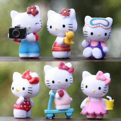 6pcs Hello Kitty Series Figurines, Made Of PVC Material, Unique Designs, Ideal Gifts For Christmas, Valentine's Day, Collectibles, Decorations, Best Gifts For Women, Small Gifts. Note: Due To Camera Angle And Lighting, There May Be Slight Color Differences, Which Is A Normal Phenomenon And Unavoidable.