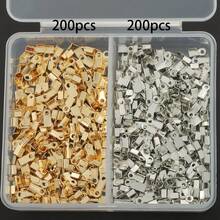 400 pièces/boîte Fournitures pour la création de bijoux DIY, comprenant 6 mm embouts de sertissage, clips pour cordon , fermoirs en forme de langue, couvre-sertissage, embouts de cordon, perles de sertissage pliables, embouts de cordon, anneaux à ressort, convenant pour les bijoux DIY, bracelets, colliers, bracelets de cheville, accessoires de bijouterie, accessoires de perles, fournitures artisanales - extrémité sertie - Voir 8
