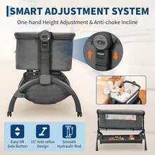 Moisés para bebé, 3 en 1, Ajustable, con Ruedas y mosquitero, Cuna portátil, para recién Nacidos y niños, Uso doméstico, Color Gris Oscuro - Gris - Ver 5