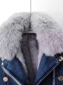 Abrigo De Conejo Mujer Otoño Invierno Nuevo Desmontable Imitación Zorro Pelo De Conejo Bebé Interior Abrigo De Vaquero Mujer Top Corto Pie Superar - Azul oscuro - Ver 3