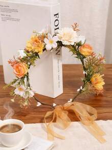 1件波西米亚风格花环，浪漫新娘婚礼装饰，头饰，准新娘，皇冠，头饰