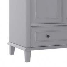 76x46x87cm Bodenstehender Badezimmerschrank Mit Waschbeck, Waschtisch, Beine Aus Massivholz, Volllackierung, Feuchtigkeits- Und Wasserdicht, Mayor Stauraum, Integraiertes Keramikwaschbecken, Grau - Grey - View 9