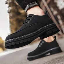 Men's Paris Round Toe Casual Shoes, Thick Sole Elevator Black Matte Derby Loafers - Print - View 11