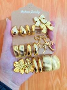 Set de cercei la modă aurii, 6-18 bucăți, stilați și eleganți, potriviți pentru diverse ținute