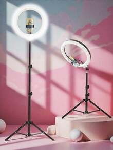 63英寸三脚架，12英寸LED环形灯 - USB供电柔光灯，室内摄影、美妆Vlog和直播的理想之选 - 非常适合外出化妆、摄影配件、时尚设计、高品质LED灯、便携式化妆 - A - 查看 2