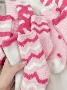 5双粉色毛绒袜，情人节礼物，女士毛绒袜，闺蜜节礼物，圣诞礼物 - 粉色 - 查看 2