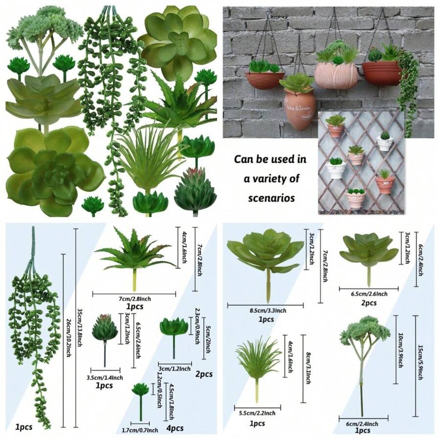 Green Succulents Plants, 14pcs Green Fake Succulents, Mini Artificial Succulents For Home Terrarium Wall Garden Office Decoration (Unpotted) - 1 - 查看 1