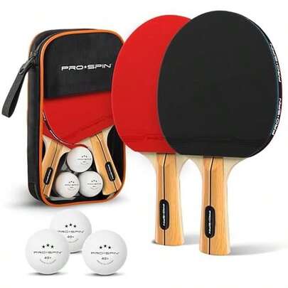 PRO-SPIN Ping Pong Paddles - High-Performance Set With Premium Table Tennis Rackets, 3-Star Ping Pong Balls, Compact Storage Case | Professional Quality Ping Pong Paddle Set | Indoor & Outdoor Games