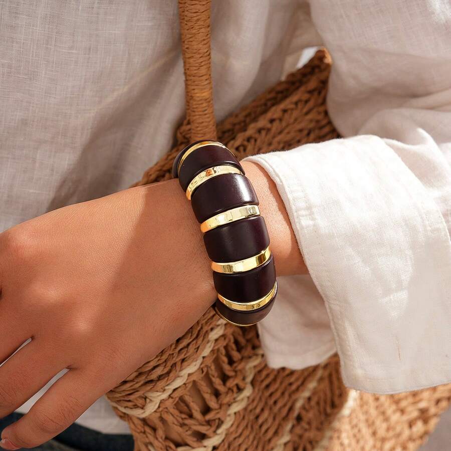 1pc Acrylic Splice Bracelet, Unisex Business/Occasion Gift, Luxury Style - Dark Brown - View 1