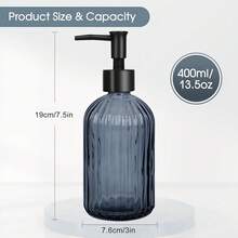 Topsky Stripe Glass Soap Dispenser With Black Plastic Pump, 400ml Liquid Hand Soap Dispenser, Rustproof Pump For Kitchen & Bathroom, Great For Lotions, Essential Oil, Liquid Soaps- (Grayish Blue) - 灰藍色 - 查看 5