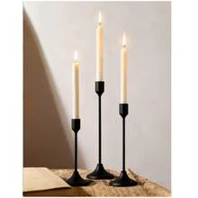 Set de 6/3 suporturi de lumânări în stil francez, aurii/negre/argintii, 3 suporturi de lumânări în formă de con, suporturi de lumânări decorative moderne, aurii și negre, potrivite pentru masă, șemineu, nuntă, cină, petrecere, Crăciun, decorațiuni aniversare (lumânările nu sunt incluse) - Negru - Vizualizare 1