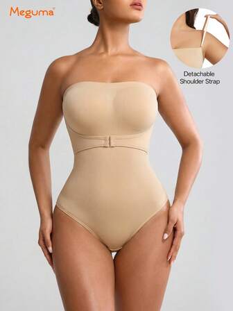 Meguma Plus Size Strapless Shapewear Bodysuit, Detachable Straps, Suitable For Formal Dresses Or Everyday Wear