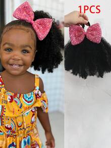  1pc Synthetic Natural Black Hair With Bow Clip Kids Exploding Curl Ponytails For Halloween & Daily Wear - Black - View 15