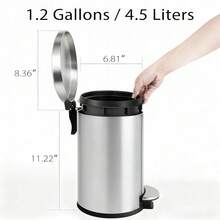 Small Trash Can With Lid Soft Close, 4.5 Liters / 1.2 Gallon Bathroom Garbage Can, Mini Step Trash Bin, Stainless Steel Wastebasket For Bathroom, Bedroom, Office (Silver),Silver - 銀色 - 查看 6