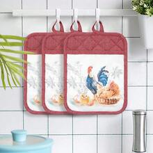 Pot Holders Set Of 3 Silicone Printing Non Slip Heat Resistant, Yarm-Dyed Hot Pads Cotton Home Kitchen CooFKing Barbecue Microwave Women Men Machine Washable BBQ Grilling. (Red Potholders),Red5 - 紅5 - 查看 7