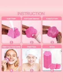10/5/2PCS 压缩木浆棉垫美容清洁纤维素洗脸海绵梅花形木浆棉面巾方便携带。 - 粉色 - 查看 4