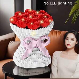 第一款红色玫瑰花束积木玩具，小颗粒拼装积木，3D玩具，情人节礼物，送给亲朋好友的礼物，拼图积木，玫瑰花礼物，积木玩具