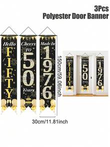 3Pcs 50th Birthday Banner Suitable For 1976 Birth Year,Black Gold Number 50 Gatepost Couplet,Birthday Door Curtain With Age Number Sign,Ironable Hanging Ornament,Birthday Decorations,Happy Birthday Decor,Birthday Gifts,Versatile Hanging Options For Porch, Door, Indoor Yard,Indoor/Outdoor Party Decor - 50 Years Old - View 5