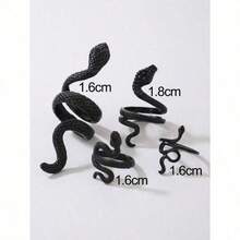 Imoli 4pcs Punk Style Snake Carved Alloy Ring Set | Adjustable | Party/Travel Gift - màu đen - Xem 7