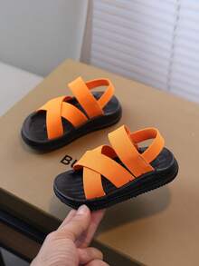 1 Pair Baby Girls' Fashion Versatile Outdoor Non-Slip Casual Soft Bottom Beach Sandals, Daily Wear Flat Sandals - Orange - View 1