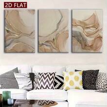 3pcs Set Of Beige And Brown Abstract Fluid Art Canvas Wall Art, Neutral Tones Suitable For Bedroom And Living Room Decor. Beige And Brown Marble Fluid Art Posters For Wall Decoration, Modern Abstract Fluid Art Canvas Paintings, Minimalist Interior Decor, Abstract Canvas Wall Art, Wall Art Prints - Beige - View 12