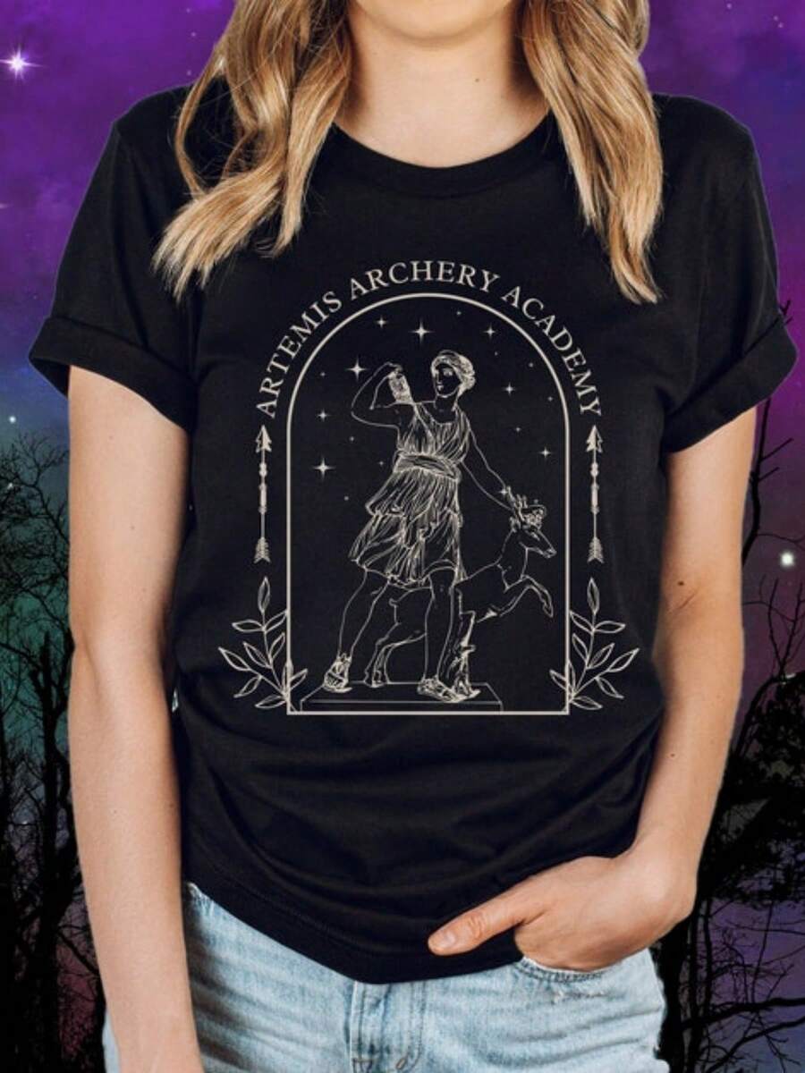 Mythology Shirt Poet Shirt Dark Academia Clothing Artemis Shirt Greek Mythology Literary Shirt Liter - màu đen - Xem 1