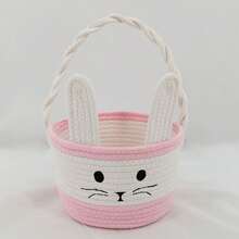 Easter Bunny Basket Cute Contrast Color Rope Easter Bucket Tote With Long Handle For Home Party School - transparente - Ver 1