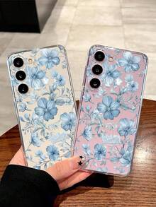 1 pieza Funda de teléfono suave con flor azul de la suerte, compatible con Huawei Honor, Redmi, Galaxy A04e/12/A13/A14/A34/A50/A52/A53/A54/S21/S22/S23/S24/S25/S25Ultra, 6A/7A/8A, 12T/13T - transparente - Ver 2