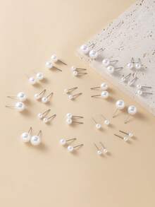 20pcs/Set Faux Pearl Elegant Earrings, Delicate Earring Studs For Women, Suitable For Vacation, Beach, Festivals - White - View 3