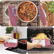 Pot Holders Set Of 3 Silicone Printing Non Slip Heat Resistant, Yarm-Dyed Hot Pads Cotton Home Kitchen CooFKing Barbecue Microwave Women Men Machine Washable BBQ Grilling. (Red Potholders),Red5 - 紅5 - 查看 6