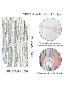 2/3/6pcs Silvery Metallic Tinsel Foil Fringe Curtains, Fringe Tassel Ribbon Backdrop,Party Decorations, Birthday Background Decor, Shiny Metallic Texture Rain Curtain, Suitable For Photography Studio Props, Birthday Party, Bridal Shower, Wedding Party Decor, Event Styling, Birthday Decorations,Babyshower Decor,Room Wall Decorations, Home Decorations - Silver - View 10