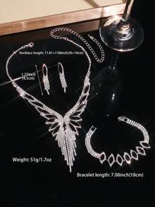 Four Exquisite Butterfly-Shaped Sparkling Silver-Plated Black Diamond Necklaces, Earrings, And Bracelets - Perfect For Women's Everyday Wear, Weddings, Parties, And Other Occasions. - Black - View 5