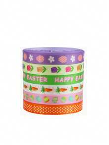 1roll 5-Yard Easter Ribbon, Gift Bouquet Wrapping Ribbon, Colorful Egg And Carrot Design Ribbon, Satin Ribbon, Suitable For Gifts, Bouquet Wrapping, DIY Hair Accessories, DIY Bows, DIY Wreaths, Cake And Baking Gift Wrapping, Perfect For Themed Parties, Easter Decorations And Home Decor. - Multicolor - View 7