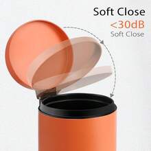 Small Trash Can With Lid Soft Close, 4.5 Liters / 1.2 Gallon Bathroom Garbage Can, Mini Step Trash Bin, Stainless Steel Wastebasket For Bathroom, Bedroom, Office (Orange),Orange - 橘色 - 查看 3