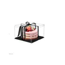 1pc Black Transparent Plastic Display Box With Ribbon, Suitable For Cakes, Baked Goods, Desserts, Birthdays, Christmas And Thanksgiving - Black - View 6
